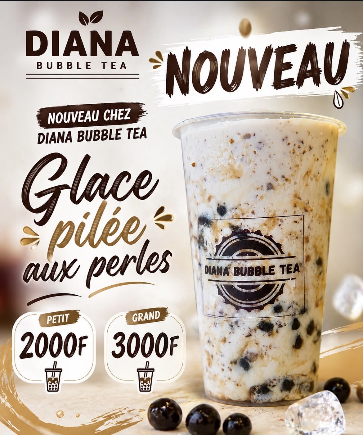 Glace pilée aux perles Diana Bubble Tea, Cotonou