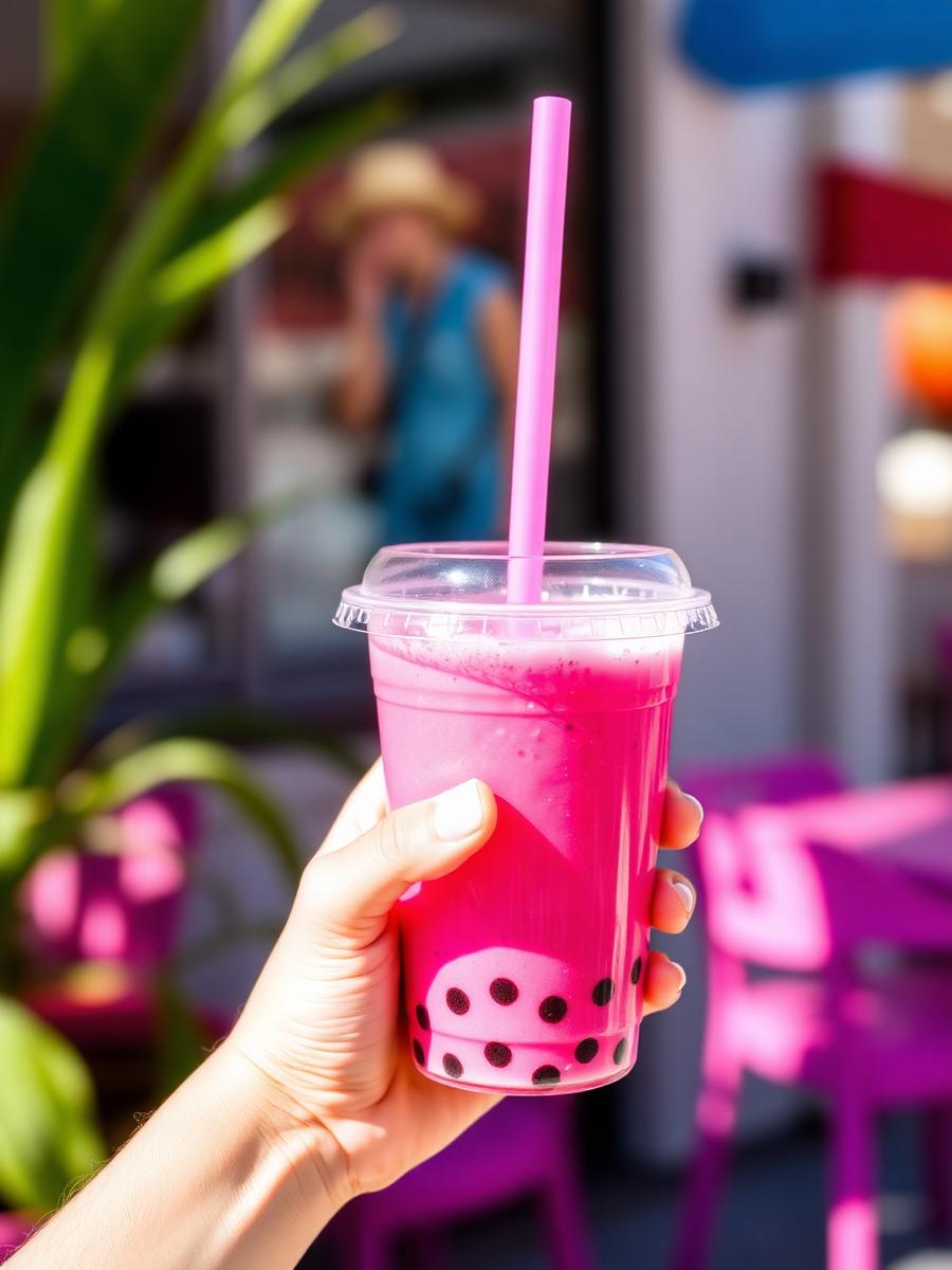Bubble tea rose à emporter