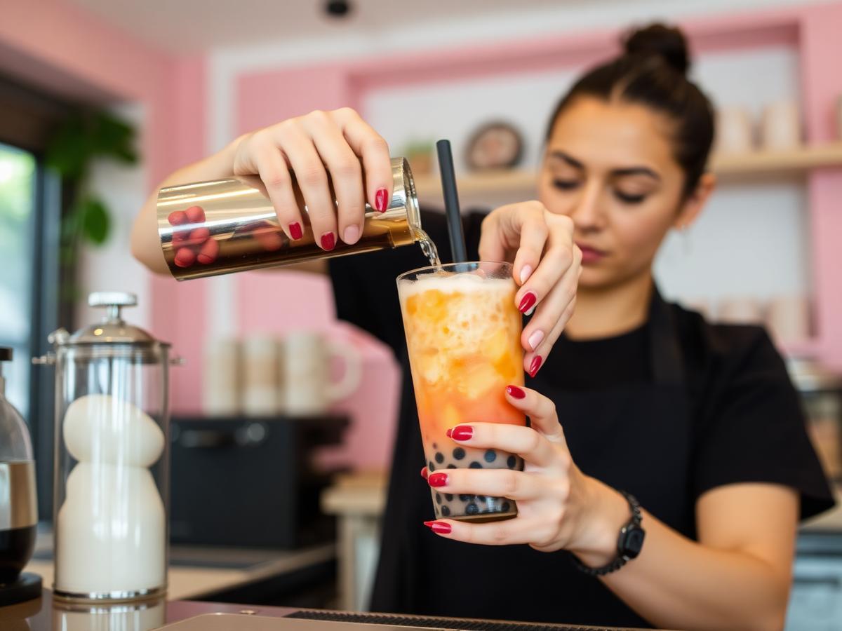Préparation du bubble tea au comptoir